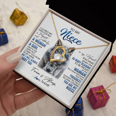 Forever Love Necklace 18K Yellow Gold Finish | 2 | Personalized To My Niece Necklace From Aunt Uncle I Close My Eyes For But A Moment Wolf Niece Birthday Gifts Christmas Customized Gift Box Message Card | teecentury