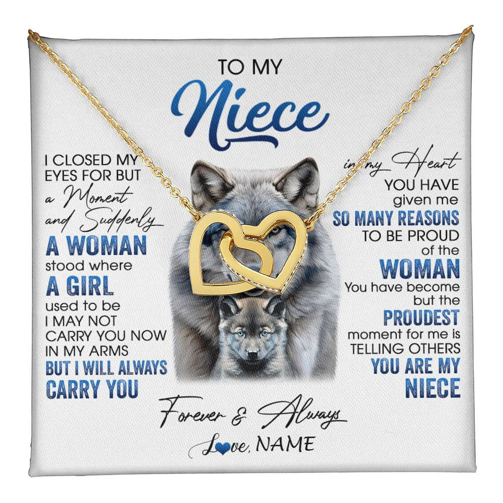 Interlocking Hearts Necklace 18K Yellow Gold Finish | 1 | Personalized To My Niece Necklace From Aunt Uncle I Close My Eyes For But A Moment Wolf Niece Birthday Gifts Christmas Customized Gift Box Message Card | teecentury
