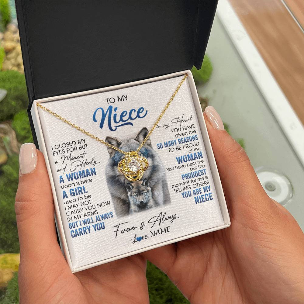 Love Knot Necklace 18K Yellow Gold Finish | 2 | Personalized To My Niece Necklace From Aunt Uncle I Close My Eyes For But A Moment Wolf Niece Birthday Gifts Christmas Customized Gift Box Message Card | teecentury