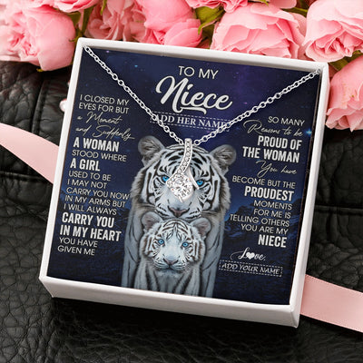Alluring Beauty Necklace 14K White Gold Finish | 2 | Personalized To My Niece Necklace From Aunt Uncle I Close My Eyes White Tiger Niece Birthday Gift Graduation Christmas Custom Gift Box Message Card | https://teecentury.