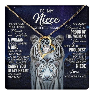 Forever Love Necklace 18K Yellow Gold Finish | 1 | Personalized To My Niece Necklace From Aunt Uncle I Close My Eyes White Tiger Niece Birthday Gift Graduation Christmas Custom Gift Box Message Card | https://teecentury.
