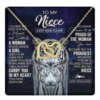 Interlocking Hearts Necklace 18K Yellow Gold Finish | 1 | Personalized To My Niece Necklace From Aunt Uncle I Close My Eyes White Tiger Niece Birthday Gift Graduation Christmas Custom Gift Box Message Card | https://teecentury.