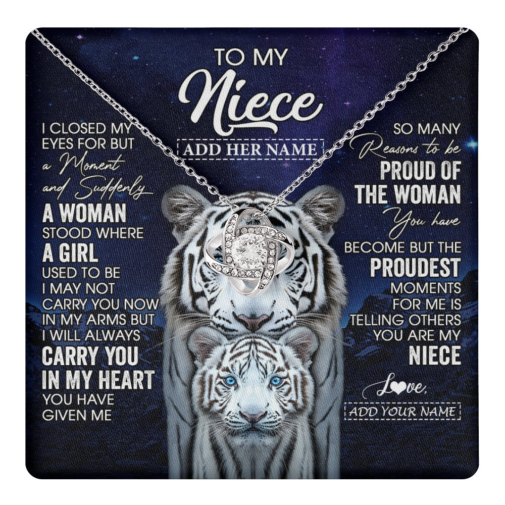 Love Knot Necklace 14K White Gold Finish | 1 | Personalized To My Niece Necklace From Aunt Uncle I Close My Eyes White Tiger Niece Birthday Gift Graduation Christmas Custom Gift Box Message Card | https://teecentury.