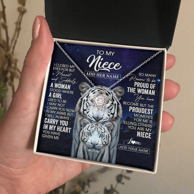 Love Knot Necklace 14K White Gold Finish | 2 | Personalized To My Niece Necklace From Aunt Uncle I Close My Eyes White Tiger Niece Birthday Gift Graduation Christmas Custom Gift Box Message Card | https://teecentury.