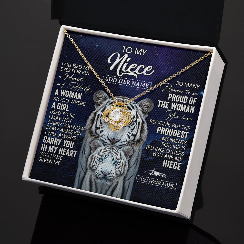 Love Knot Necklace 18K Yellow Gold Finish | 2 | Personalized To My Niece Necklace From Aunt Uncle I Close My Eyes White Tiger Niece Birthday Gift Graduation Christmas Custom Gift Box Message Card | https://teecentury.