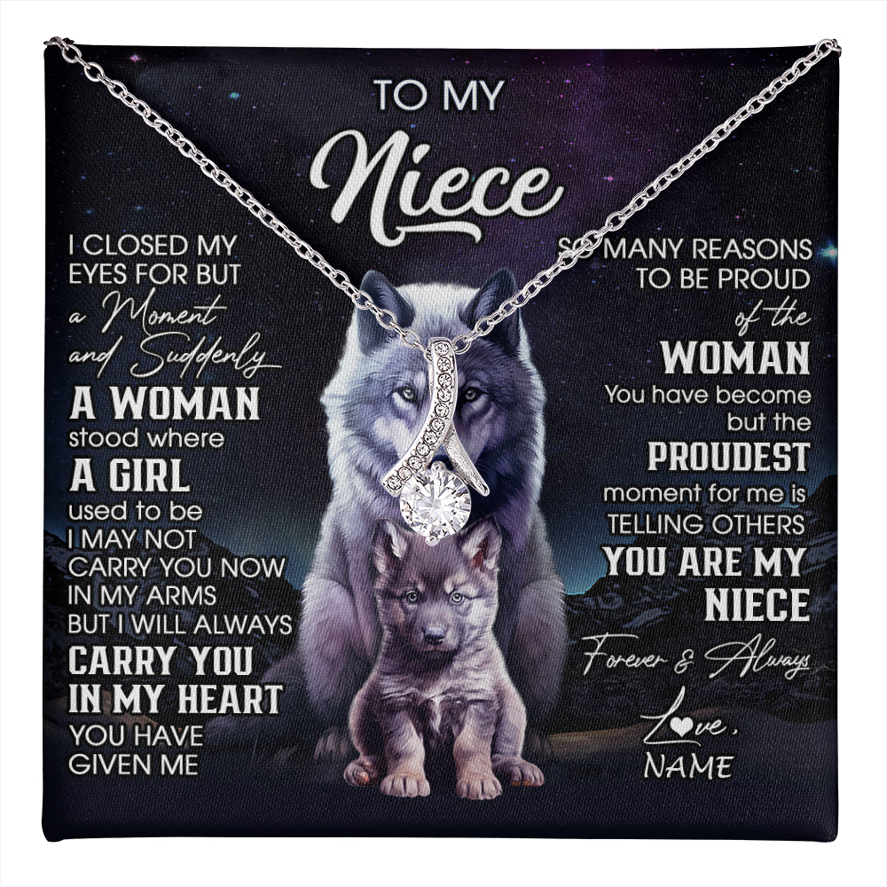 Alluring Beauty Necklace 14K White Gold Finish | 1 | Personalized To My Niece Necklace From Aunt Uncle I Close My Eyes Wolf Niece Birthday Gifts Jewelry Graduation Christmas Customized Gift Box Message Card | teecentury