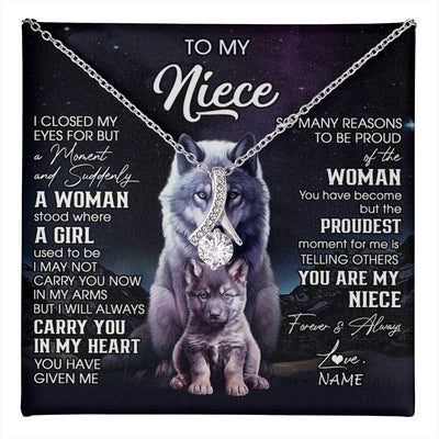 Alluring Beauty Necklace 14K White Gold Finish | 1 | Personalized To My Niece Necklace From Aunt Uncle I Close My Eyes Wolf Niece Birthday Gifts Jewelry Graduation Christmas Customized Gift Box Message Card | teecentury