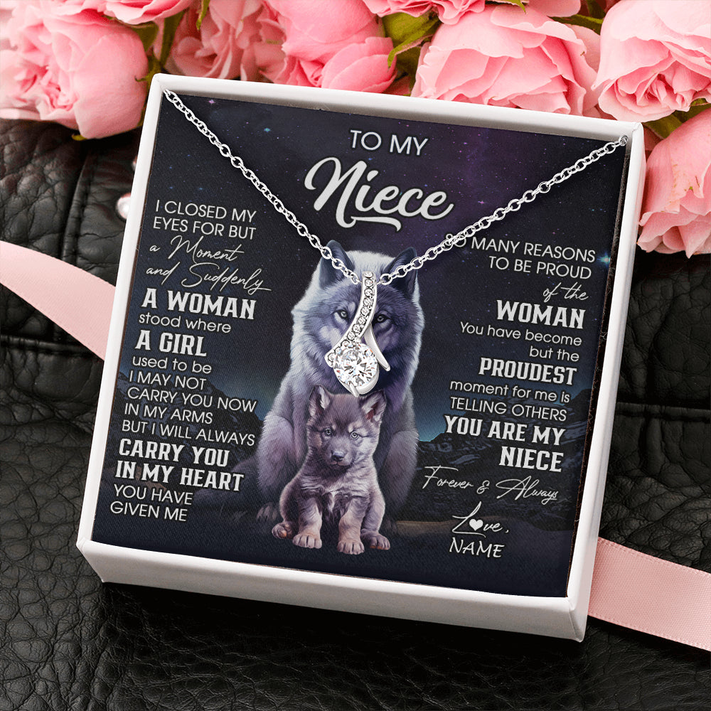 Alluring Beauty Necklace 14K White Gold Finish | 2 | Personalized To My Niece Necklace From Aunt Uncle I Close My Eyes Wolf Niece Birthday Gifts Jewelry Graduation Christmas Customized Gift Box Message Card | teecentury
