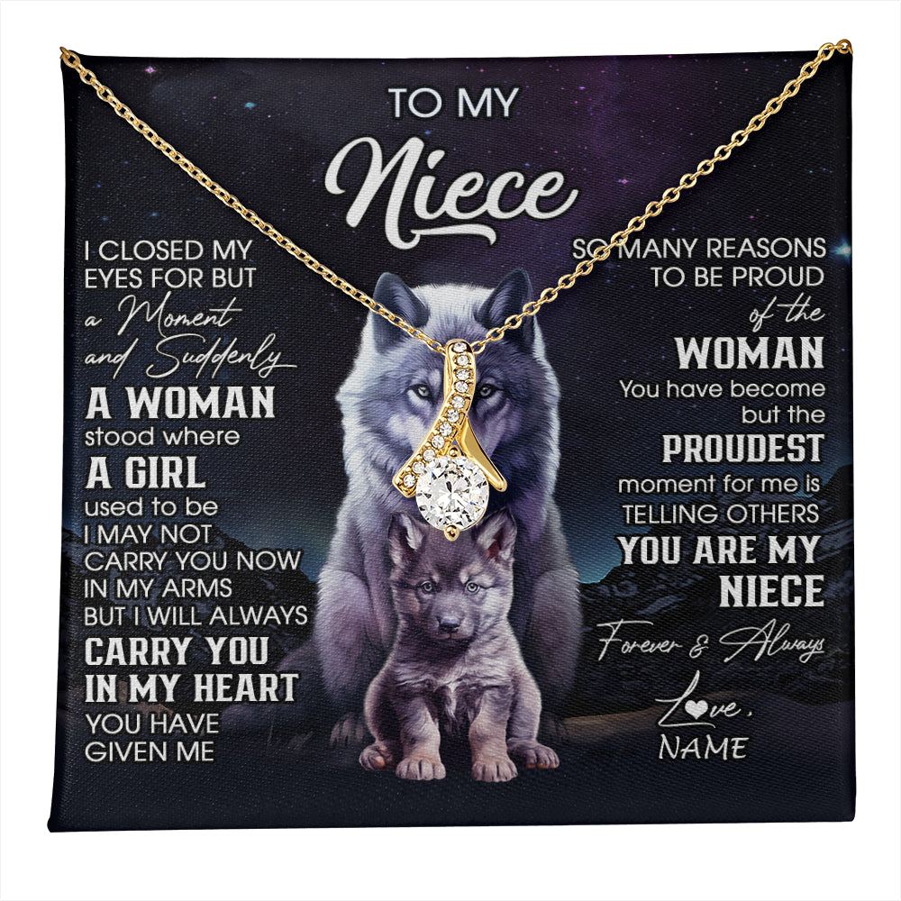 Alluring Beauty Necklace 18K Yellow Gold Finish | 1 | Personalized To My Niece Necklace From Aunt Uncle I Close My Eyes Wolf Niece Birthday Gifts Jewelry Graduation Christmas Customized Gift Box Message Card | teecentury