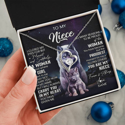 Forever Love Necklace 14K White Gold Finish | 2 | Personalized To My Niece Necklace From Aunt Uncle I Close My Eyes Wolf Niece Birthday Gifts Jewelry Graduation Christmas Customized Gift Box Message Card | teecentury