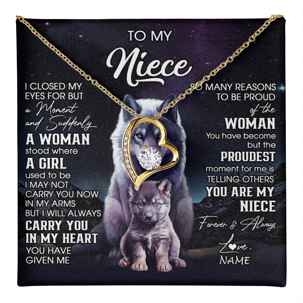 Forever Love Necklace 18K Yellow Gold Finish | 1 | Personalized To My Niece Necklace From Aunt Uncle I Close My Eyes Wolf Niece Birthday Gifts Jewelry Graduation Christmas Customized Gift Box Message Card | teecentury