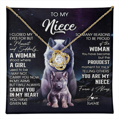 Love Knot Necklace 18K Yellow Gold Finish | 1 | Personalized To My Niece Necklace From Aunt Uncle I Close My Eyes Wolf Niece Birthday Gifts Jewelry Graduation Christmas Customized Gift Box Message Card | teecentury