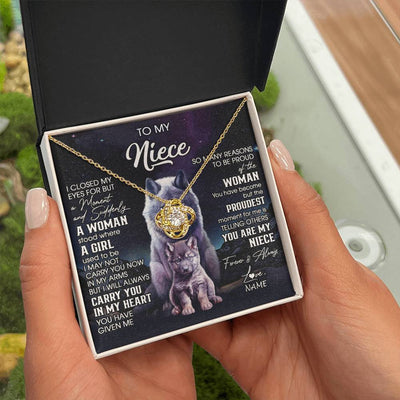 Love Knot Necklace 18K Yellow Gold Finish | 2 | Personalized To My Niece Necklace From Aunt Uncle I Close My Eyes Wolf Niece Birthday Gifts Jewelry Graduation Christmas Customized Gift Box Message Card | teecentury