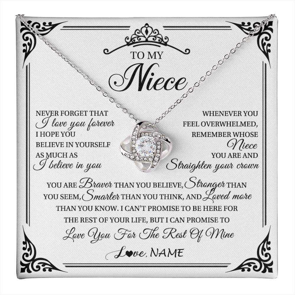 Love Knot Necklace 14K White Gold Finish | 1 | Personalized To My Niece Necklace From Aunt Uncle I Love You Forever Niece Birthday Valentines Day Graduation Christmas Customized Gift Box Message Card | teecentury