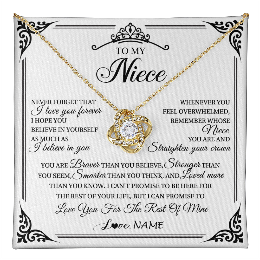 Love Knot Necklace 18K Yellow Gold Finish | 1 | Personalized To My Niece Necklace From Aunt Uncle I Love You Forever Niece Birthday Valentines Day Graduation Christmas Customized Gift Box Message Card | teecentury