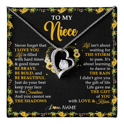 Forever Love Necklace 14K White Gold Finish | 1 | Personalized To My Niece Necklace From Aunt Uncle I Love You Sunflower Niece Jewelry Birthday Jewelry Graduation Christmas Customized Gift Box Message Card | teecentury