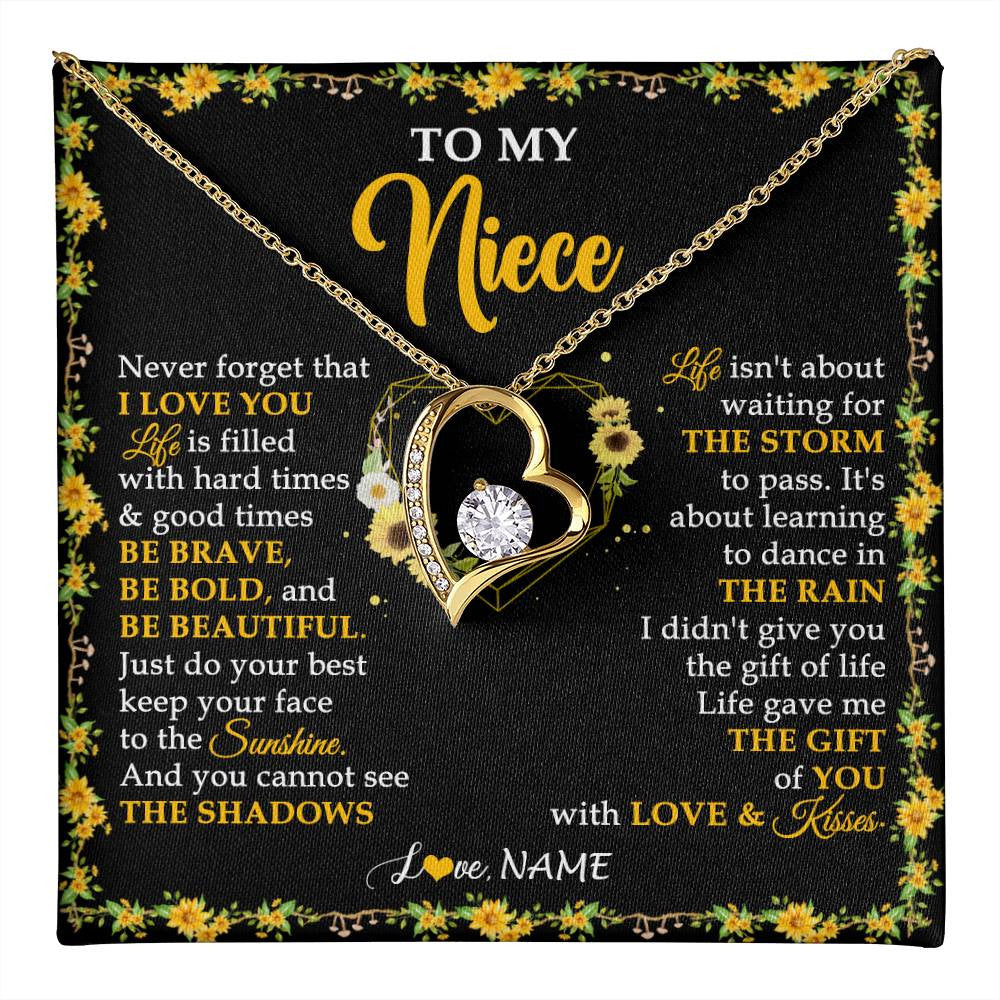 Forever Love Necklace 18K Yellow Gold Finish | 1 | Personalized To My Niece Necklace From Aunt Uncle I Love You Sunflower Niece Jewelry Birthday Jewelry Graduation Christmas Customized Gift Box Message Card | teecentury
