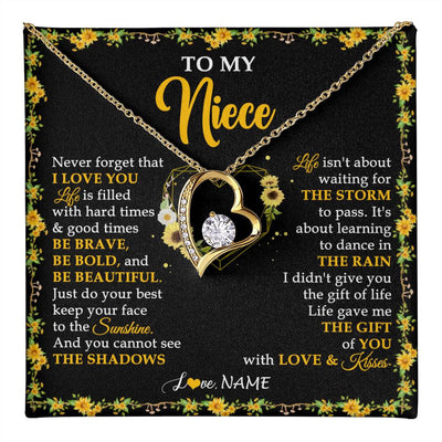 Forever Love Necklace 18K Yellow Gold Finish | 1 | Personalized To My Niece Necklace From Aunt Uncle I Love You Sunflower Niece Jewelry Birthday Jewelry Graduation Christmas Customized Gift Box Message Card | teecentury