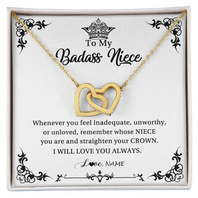 Interlocking Hearts Necklace 18K Yellow Gold Finish | Personalized To My Niece Necklace From Aunt Uncle I Will Love You Always Niece Pendant Jewelry Birthday Graduation Christmas Customized Message Card | teecentury