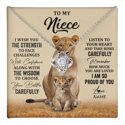 Love Knot Necklace 14K White Gold Finish | 1 | Personalized To My Niece Necklace From Aunt Uncle I Wish You The Strength Lion Niece Birthday Jewelry Graduation Christmas Customized Gift Box Message Card | teecentury