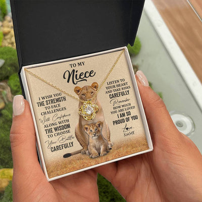 Love Knot Necklace 18K Yellow Gold Finish | 2 | Personalized To My Niece Necklace From Aunt Uncle I Wish You The Strength Lion Niece Birthday Jewelry Graduation Christmas Customized Gift Box Message Card | teecentury