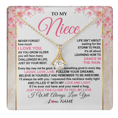 Alluring Beauty Necklace 18K Yellow Gold Finish | 1 | Personalized To My Niece Necklace From Aunt Uncle Inspirational I Love You Niece Birthday Valentines Day Graduation Christmas Customized Gift Box Message Card | teecentury