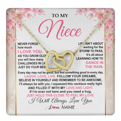 Interlocking Hearts Necklace 18K Yellow Gold Finish | 1 | Personalized To My Niece Necklace From Aunt Uncle Inspirational I Love You Niece Birthday Valentines Day Graduation Christmas Customized Gift Box Message Card | teecentury