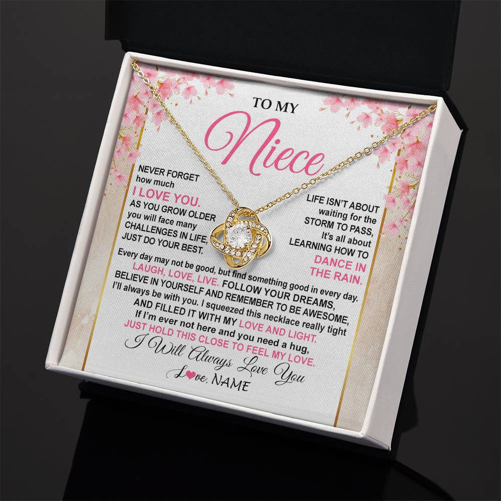 Love Knot Necklace 18K Yellow Gold Finish | 2 | Personalized To My Niece Necklace From Aunt Uncle Inspirational I Love You Niece Birthday Valentines Day Graduation Christmas Customized Gift Box Message Card | teecentury