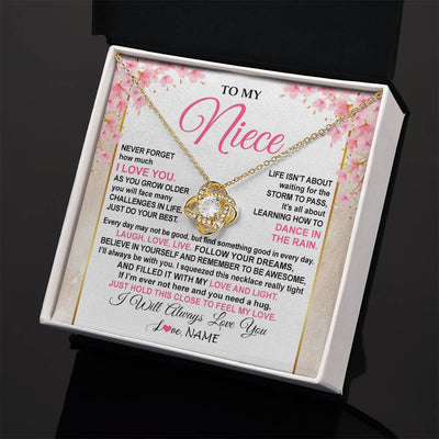 Love Knot Necklace 18K Yellow Gold Finish | 2 | Personalized To My Niece Necklace From Aunt Uncle Inspirational I Love You Niece Birthday Valentines Day Graduation Christmas Customized Gift Box Message Card | teecentury