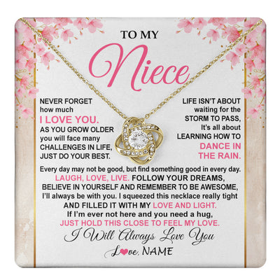 Love Knot Necklace 18K Yellow Gold Finish | 1 | Personalized To My Niece Necklace From Aunt Uncle Inspirational I Love You Niece Birthday Valentines Day Graduation Christmas Customized Gift Box Message Card | teecentury