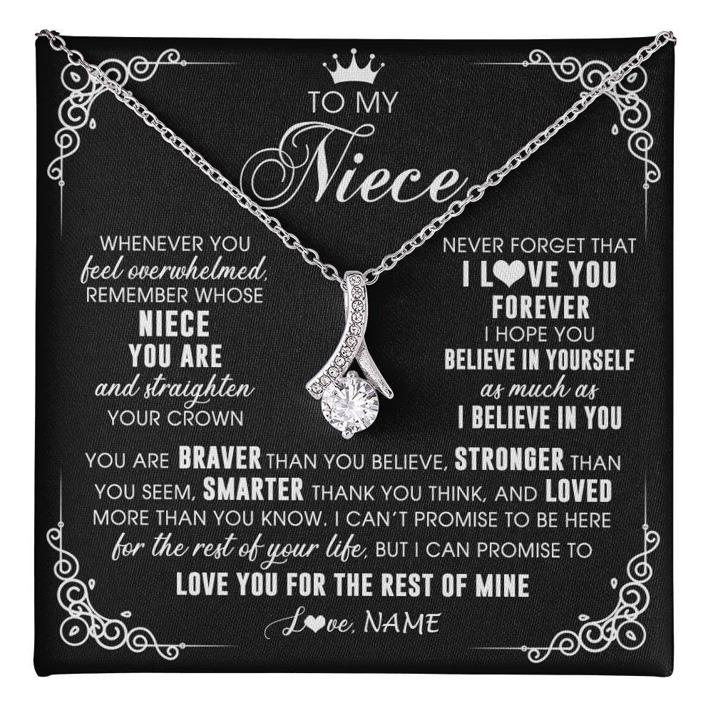Alluring Beauty Necklace 14K White Gold Finish | 1 | Personalized To My Niece Necklace From Aunt Uncle Inspirational Strength Niece Birthday Jewelry Graduation Christmas Customized Gift Box Message Card | teecentury