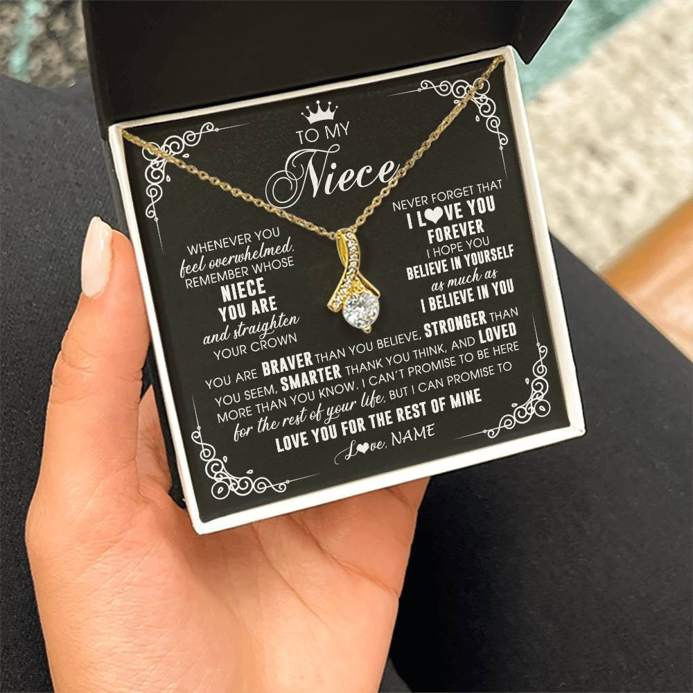 Alluring Beauty Necklace 18K Yellow Gold Finish | 2 | Personalized To My Niece Necklace From Aunt Uncle Inspirational Strength Niece Birthday Jewelry Graduation Christmas Customized Gift Box Message Card | teecentury