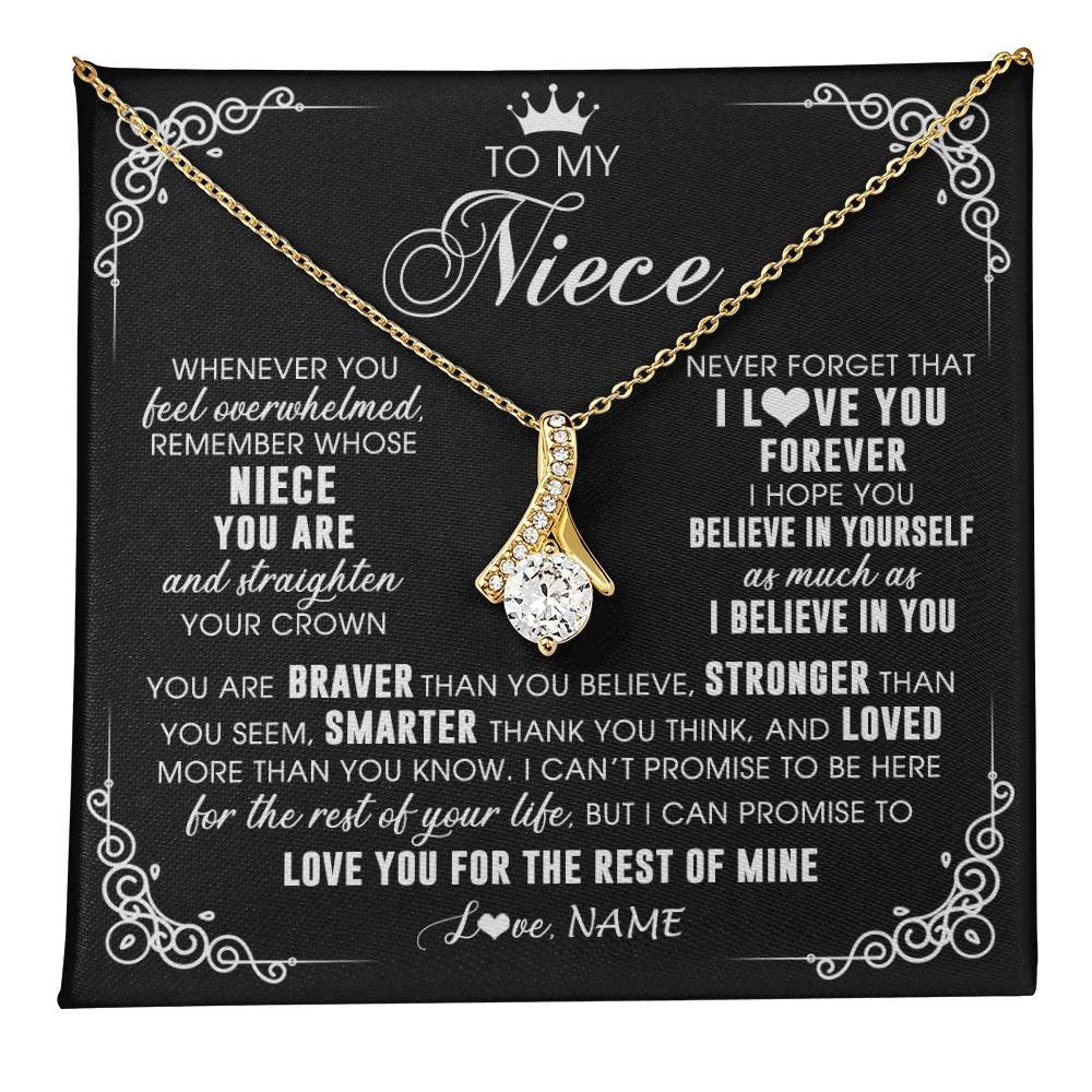 Alluring Beauty Necklace 18K Yellow Gold Finish | 1 | Personalized To My Niece Necklace From Aunt Uncle Inspirational Strength Niece Birthday Jewelry Graduation Christmas Customized Gift Box Message Card | teecentury