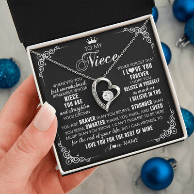 Forever Love Necklace 14K White Gold Finish | 2 | Personalized To My Niece Necklace From Aunt Uncle Inspirational Strength Niece Birthday Jewelry Graduation Christmas Customized Gift Box Message Card | teecentury