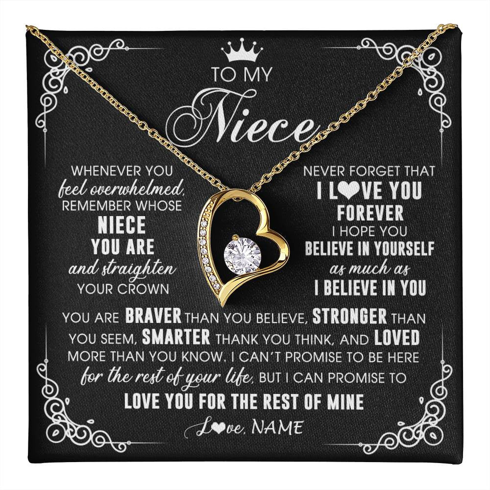 Forever Love Necklace 18K Yellow Gold Finish | 1 | Personalized To My Niece Necklace From Aunt Uncle Inspirational Strength Niece Birthday Jewelry Graduation Christmas Customized Gift Box Message Card | teecentury