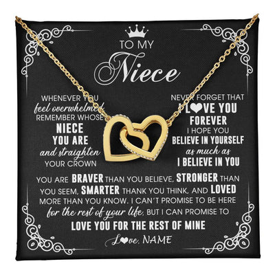 Interlocking Hearts Necklace 18K Yellow Gold Finish | 1 | Personalized To My Niece Necklace From Aunt Uncle Inspirational Strength Niece Birthday Jewelry Graduation Christmas Customized Gift Box Message Card | teecentury