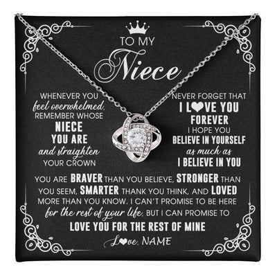 Love Knot Necklace 14K White Gold Finish | 1 | Personalized To My Niece Necklace From Aunt Uncle Inspirational Strength Niece Birthday Jewelry Graduation Christmas Customized Gift Box Message Card | teecentury