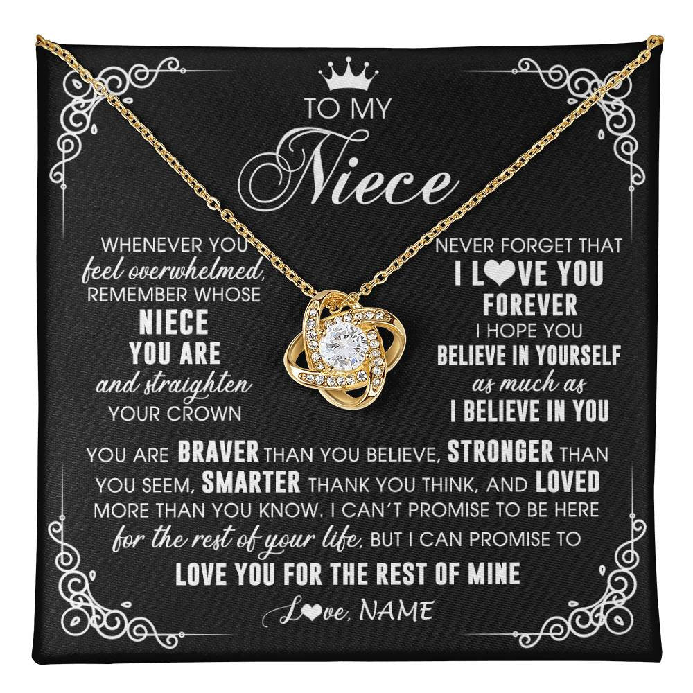 Love Knot Necklace 18K Yellow Gold Finish | 1 | Personalized To My Niece Necklace From Aunt Uncle Inspirational Strength Niece Birthday Jewelry Graduation Christmas Customized Gift Box Message Card | teecentury