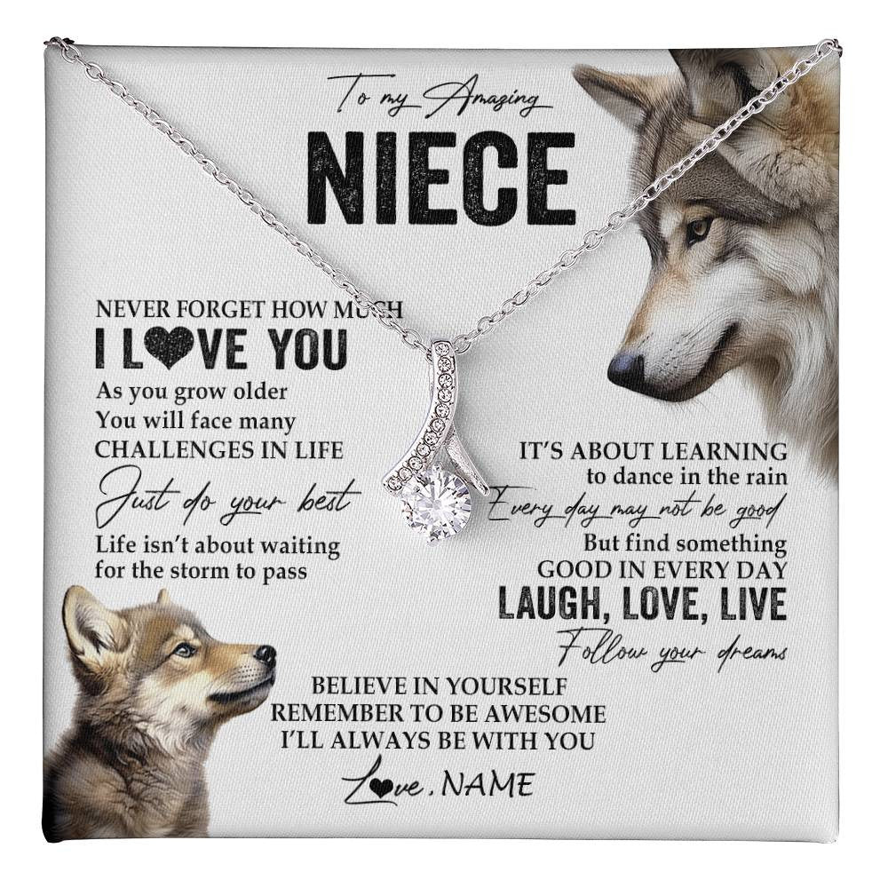 Alluring Beauty Necklace 14K White Gold Finish | 1 | Personalized To My Niece Necklace From Aunt Uncle Just Do You Best Laugh Love Live Wolf Niece Birthday Graduation Christmas Customized Gift Box Message Card | teecentury