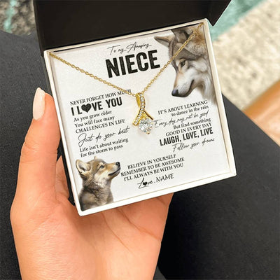 Alluring Beauty Necklace 18K Yellow Gold Finish | 2 | Personalized To My Niece Necklace From Aunt Uncle Just Do You Best Laugh Love Live Wolf Niece Birthday Graduation Christmas Customized Gift Box Message Card | teecentury