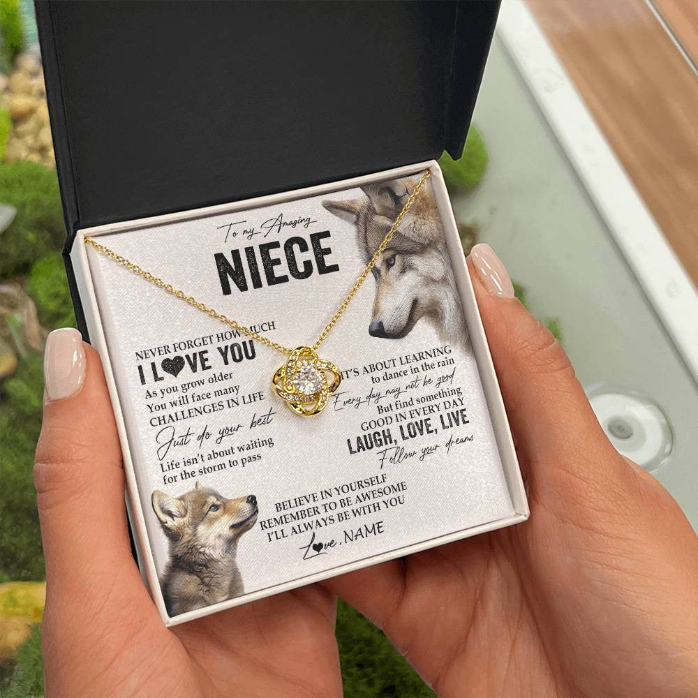 Love Knot Necklace 18K Yellow Gold Finish | 2 | Personalized To My Niece Necklace From Aunt Uncle Just Do You Best Laugh Love Live Wolf Niece Birthday Graduation Christmas Customized Gift Box Message Card | teecentury