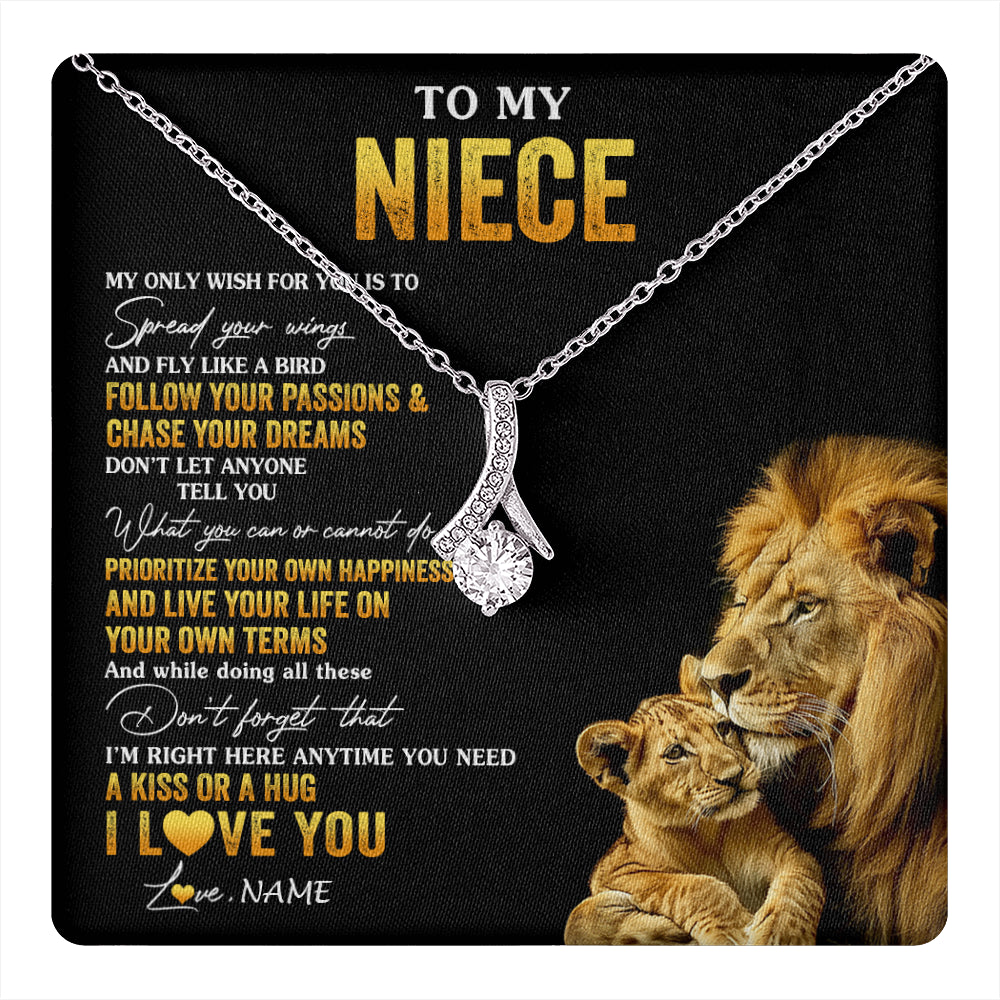 Alluring Beauty Necklace 14K White Gold Finish | 1 | Personalized To My Niece Necklace From Aunt Uncle Lion My Only Wish For You Niece Birthday Graduation Christmas Customized Gift Box Message Card | teecentury