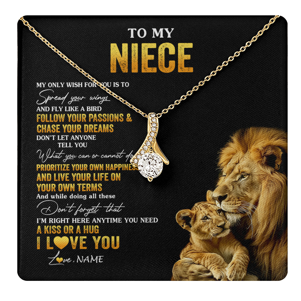 Alluring Beauty Necklace 18K Yellow Gold Finish | 1 | Personalized To My Niece Necklace From Aunt Uncle Lion My Only Wish For You Niece Birthday Graduation Christmas Customized Gift Box Message Card | teecentury