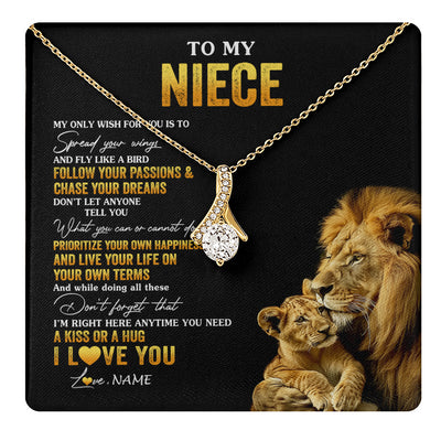 Alluring Beauty Necklace 18K Yellow Gold Finish | 1 | Personalized To My Niece Necklace From Aunt Uncle Lion My Only Wish For You Niece Birthday Graduation Christmas Customized Gift Box Message Card | teecentury