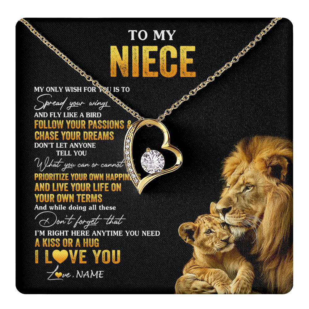 Forever Love Necklace 18K Yellow Gold Finish | 1 | Personalized To My Niece Necklace From Aunt Uncle Lion My Only Wish For You Niece Birthday Graduation Christmas Customized Gift Box Message Card | teecentury