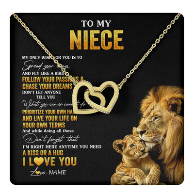Interlocking Hearts Necklace 18K Yellow Gold Finish | 1 | Personalized To My Niece Necklace From Aunt Uncle Lion My Only Wish For You Niece Birthday Graduation Christmas Customized Gift Box Message Card | teecentury