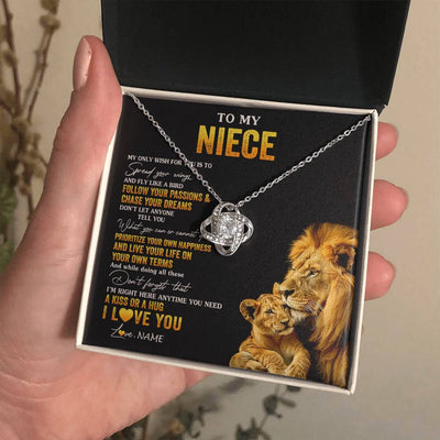Love Knot Necklace 14K White Gold Finish | 2 | Personalized To My Niece Necklace From Aunt Uncle Lion My Only Wish For You Niece Birthday Graduation Christmas Customized Gift Box Message Card | teecentury