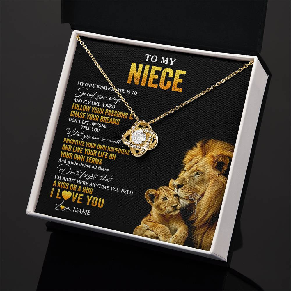 Love Knot Necklace 18K Yellow Gold Finish | 2 | Personalized To My Niece Necklace From Aunt Uncle Lion My Only Wish For You Niece Birthday Graduation Christmas Customized Gift Box Message Card | teecentury