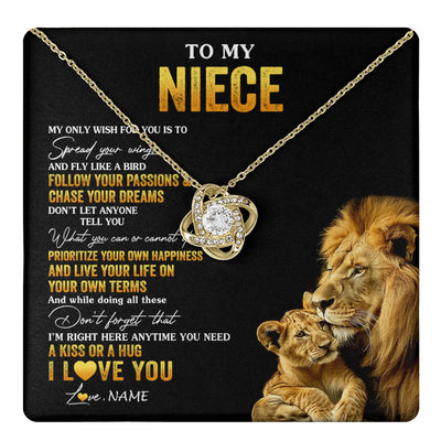 Love Knot Necklace 18K Yellow Gold Finish | 1 | Personalized To My Niece Necklace From Aunt Uncle Lion My Only Wish For You Niece Birthday Graduation Christmas Customized Gift Box Message Card | teecentury