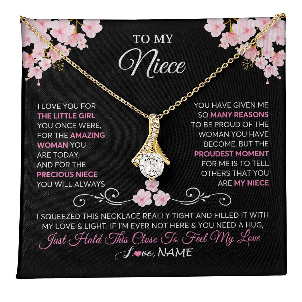 Alluring Beauty Necklace 18K Yellow Gold Finish | 1 | Personalized To My Niece Necklace From Aunt Uncle Love You Little Girl Niece Jewelry Birthday Jewelry Graduation Christmas Customized Gift Box Message Card | teecentury
